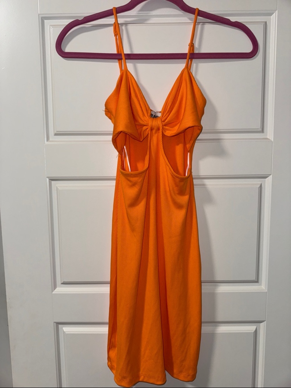 Princess Polly Bright Orange Ribbed Knot-Front Top